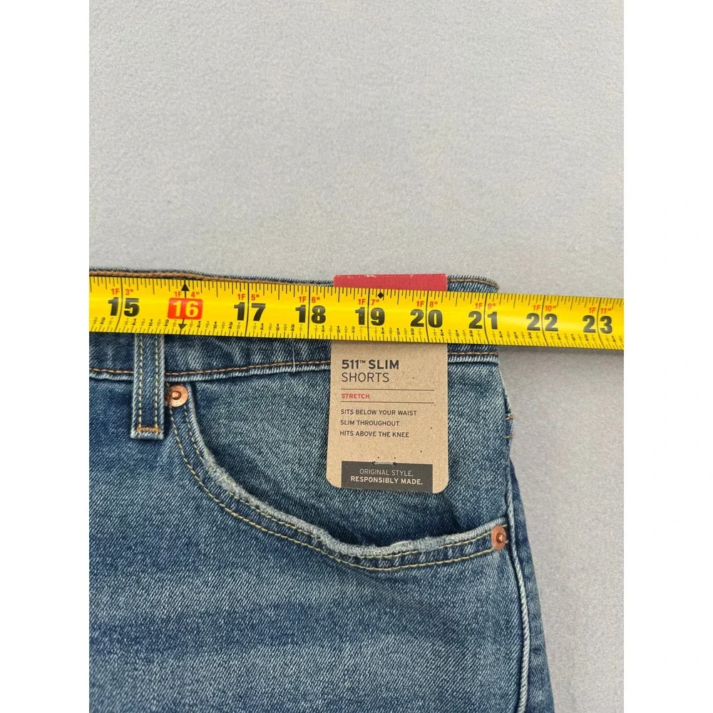 NWT Levis 511 Slim Shorts Mens 42 Blue Denim Cut Off Raw Hem Stretch Streetwear